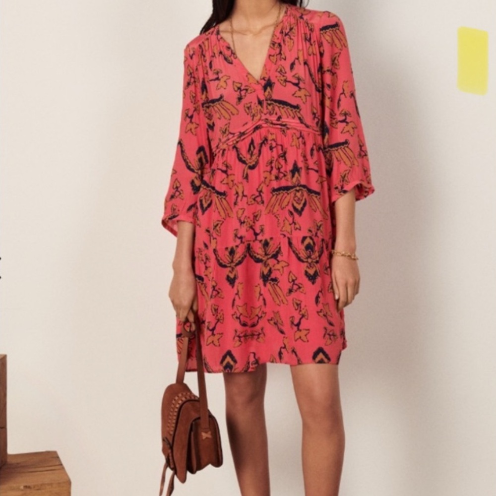 ba&sh Calix Dress Empire Waist Pink Orange Boho Floral…